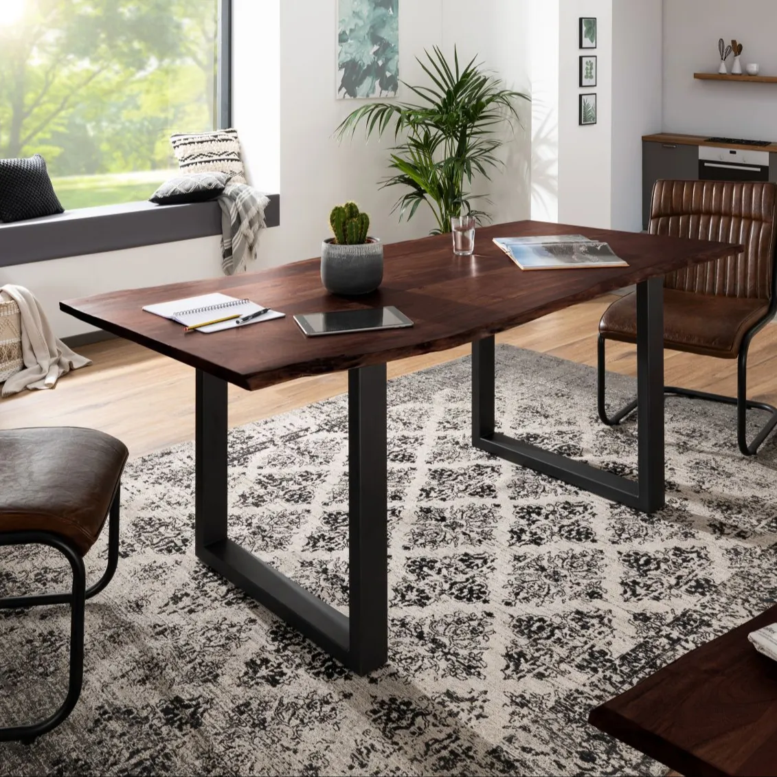 Meja makan persegi panjang Mode Tinggi atas kayu unik desainer mewah Modern meja makan produk laris