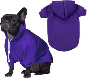 Vente en gros : Sweat à capuche classique simple en toile pour chiens, couleur violette, avec trou, doux, épais, respirant, tenue d'hiver pour chiens - Product Image 1