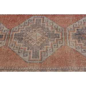Turkish Rug 3.3x11.1 ft, Red <b>Brown</b> Striped <b>Wool</b> Vintage Rug - Product Image 4