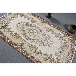 พรมขนแกะสไตล์ตุรกีโบราณสีเบจสีน้ำตาล4x7ft วินเทจสำหรับห้องโถงห้องนอนยางสำหรับห้องนั่งเล่น - Product Image 4