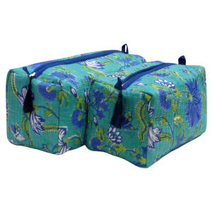 Nouvelle arrivée Bossanova bleu ouvert main bloc imprimé trousse de toilette porte-monnaie sac à cosmétiques ensemble de deux sacs Ouilted au prix le plus bas - Product Image 1