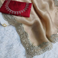 Saree en soie organza et satin non cousu Bangalore avec broderie de paillettes brillantes et chemisier en satin pur comprenant un bandana ethnique
