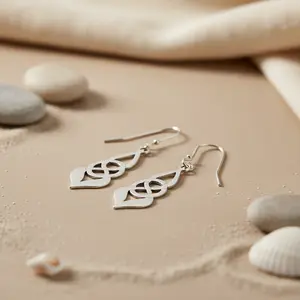 Boucles d'oreilles pendantes en or 18 carats et argent 925 avec nœud celtique pour femmes, pendentif en diamant, boucles d'oreilles pendantes pour mariage et fête - Product Image 1