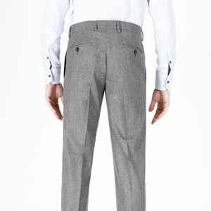 Pantalon habillé pour homme, coupe slim décontractée, respirant, écologique, 100% coton sergé, léger, design chiné, devant plat, taille mi-haute - Product Image 2