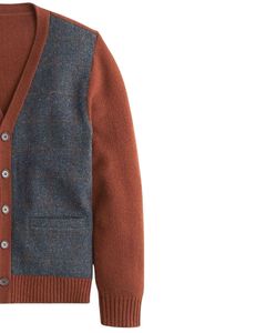 Cardigan en tricot patchwork marron et bleu, tissu doux en mélange de laine et fermeture boutonnée classique, pull chaud en coton élégant pour l'hiver - Product Image 3