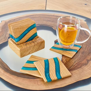 Handmade Acacia Wood <b>Drink</b> <b>Coaster</b> Set with Holder, Durable Natural Wooden and Stone <b>Coasters</b> for Office and Home Decor - Product Image 1