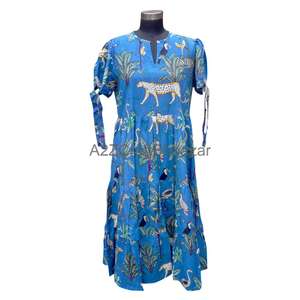 Belle robe mi-longue 100% coton faite à la main pour femmes, tenue décontractée colorée pour l'été-Fournisseurs en gros directs - Product Image 1