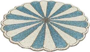 Napperon de table rond 14 pouces fait à la main argent et or avec perles blanches tapis de table et coussinets perlés - Product Image 5