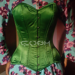 Overbust Steelboned Green Satin Corset - Product Image 3