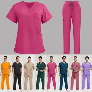 Cómodos juegos de fregado de hospital Tejido duradero Poliéster/Rayón Enfermera Trabajo médico Higo Scrub Set Manga corta Unisex Scrub Top - Product Image 3