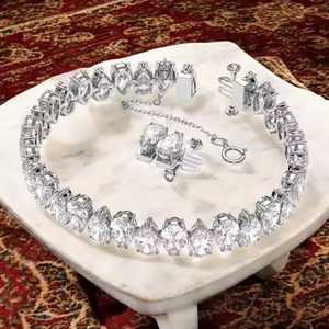 White Rhodium Plated Moissanite Tennis Bracelet & Bangle Pear Cut Jewelry - Product Image 1