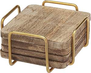 Star Crafts India Handcrafted Acacia Wood Square Cup <b>Coasters</b> <b>Set</b> for Home <b>and</b> Office Decorative Mats & Pads - Product Image 2