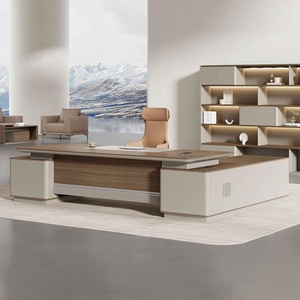 Bureau de direction moderne en L, nouvelle table de bureau pour patron, usage commercial, bureau de luxe pour PDG et directeur, style panneau bois, facile à assembler - Product Image 2