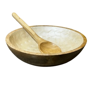 Tazón de niebla de marfil, ensaladera o madera con pinzas para servir, grande para frutas, cereales o pasta, juego de tazones grandes para mezclar - Product Image 5