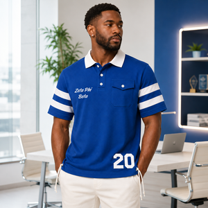 Polo à manches courtes bleu Zeta Phi Beta personnalisé avec poche et cordon de serrage, style preppy, haut décontracté pour homme, vêtements grecs personnalisés - Product Image 5