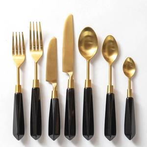 Unique Handles Stainless Steel <b>Set</b> Of 5 Flatware <b>Cutlery</b> Spoon Knife Fork Perfect For Wedding Tabletop Use <b>Gold</b> Color Plated - Product Image 5