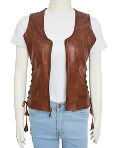 2022 Wholesale Prices OEM Custom Fashion Bulk Quantity Dye Goat Leather Vest For Women With Heavy Top Quality Zipper And Laces