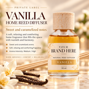 Diffusore di Aromi alla Vaniglia con Etichetta Privata 50ml |   Fragranza per la casa dolce e caramellata |   Produttore OEM Spagna - Product Image 2