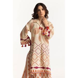 ชุดสูทผู้หญิง 3 ชิ้น สีเบจ ลายแจ็คการ์ด สำหรับใส่ทำงานหรือลำลอง ตกแต่งด้วยกระดุมและจีบ เหมาะสำหรับฤดูร้อน - Product Image 1