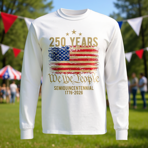 T-Shirt a Maniche Lunghe Tri-Blend per il 250° Anniversario degli USA, T-Shirt Promozionale con Bandiera Americana per 250 Anni - Product Image 3