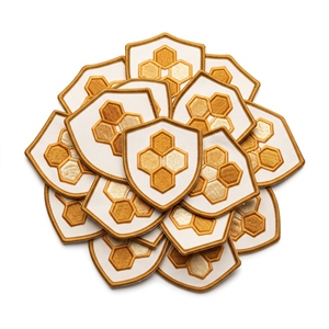 Custom Patch Order Bulk Hexagon Concentric Ceilings Medallion Badge Off White Twill Grey Border <b>Iron</b> <b>On</b> Applique - Product Image 2