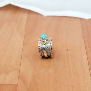 Natural Turquoise <b>Spinner</b> <b>Ring</b> 925 Sterling Silver <b>Anxiety</b> Thumb <b>Ring</b> Hammered Meditation <b>Ring</b> with Brass Copper Calming Jewelry - Product Image 2