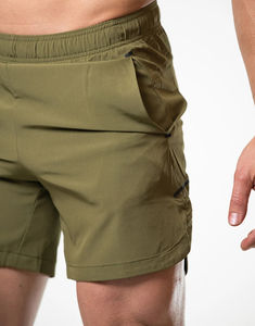 Pantalones cortos de gimnasio transpirables para hombre con logotipo personalizado OEM, tela de malla para correr de talla grande sólida informal de felpa francesa, cintura elástica de lona - Product Image 5