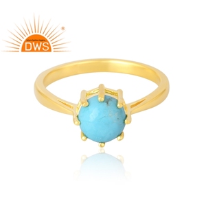 Latest Selling DWS 925 Sterling Silver 18K Gold Plated <b>CZ</b> Arizona Turquoise Gemstone <b>Ring</b> for Certificate Prong Setting Trendy - Product Image 3