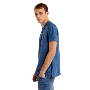 Polo de Algodón Azul de Manga Corta para Hombre, Color Sólido, Casual, Transpirable, Tejido Oxford, Corte Regular - Product Image 4