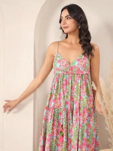 Vestido de algodón natural ecológico con bloque de mano indio, vestidos informales con estampado Floral elegante, ropa de verano, regalo nupcial de viaje, bohemio - Product Image 2