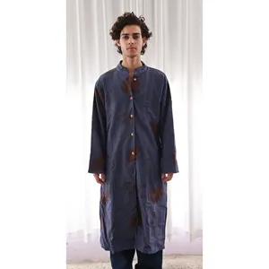 Veste longue brodée à la main Suzani à motif floral bleu, écologique, personnalisable avec logo, pour homme et femme, matelassée, printemps, taille XL - Product Image 1