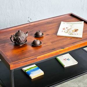 Industrial-Style Two-Tiered <b>Sofa</b> <b>Table</b> 100x60x47cm Acacia Wood with Iron Frame Farmhouse Living Room Furniture-TT68148 - Product Image 6