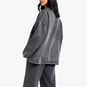 ชุดวอร์มลำลองแบบมีแบรนด์ คุณภาพพรีเมียม สีพื้น ผ้าไม่หด ระบายอากาศดี สไตล์วินเทจ ลวดลายย้อมสีแบบแอซิด  ฮู้ดดี้ผู้หญิงแบบนูน - Product Image 4