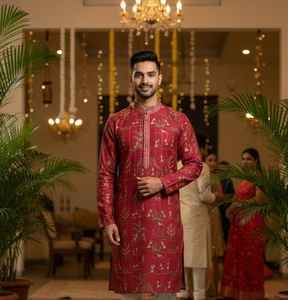 ชุดนอนผ้าไหม Kurta พร้อมพิมพ์ดิจิตอลเหมาะสำหรับงานแต่งงานและงานปาร์ตี้ - Product Image 5