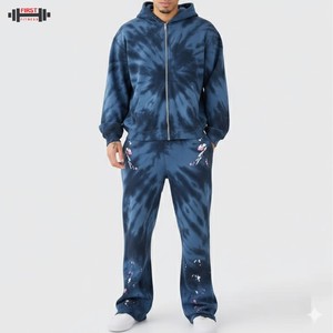 Survêtement à capuche pour hommes 100% coton polaire respirant lavage à l'acide fermeture éclair Logo imprimé solide saison d'hiver football Jogging - Product Image 1