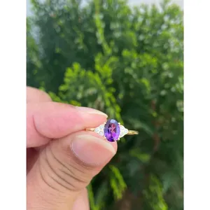 Romantic 14k Gold and Rose Gold Plated Amethyst Diamond <b>Ring</b> Adjustable Inlay Engagement <b>Ring</b> with Number Shape - Product Image 1
