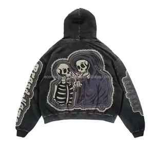 Écusson de broderie en détresse de haute qualité sweats à capuche en éponge française personnalisés pour hommes 100% coton style été délavé à l'acide - Product Image 3