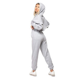 Chándales cortos de gran tamaño para mujer, prendas de vestir deportivas de algodón gris 100% transpirables cómodos, chándales de invierno con logotipo personalizable - Product Image 2