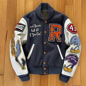 Chaquetas Bomber de Béisbol con Logotipo Bordado Personalizado OEM, Chaquetas Universitarias de Cuero Personalizadas para Hombre - Product Image 4