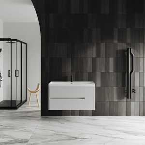 Set Elegante di Mobili da Bagno KORICINI, Mobile Sospeso in Ceramica Bianca Opaca da 100cm, Due Pezzi - Product Image 1