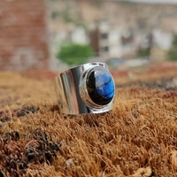Anillo de labradorita natural Plata de Ley 925 Anillo de declaración de piedras preciosas de labradorita ovalada Regalo de aniversario para mujer para ella