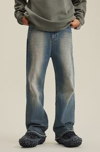 กางเกงยีนส์ซักลายวินเทจสำหรับผู้ชายกางเกงยีนส์ฟอกสีซีดซีดจาง - Product Image 2