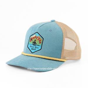 Elaborado en la fábrica de Vietnam Logotipo ajustable Pana de alta calidad 5 paneles con gorra de camionero de malla de cuerda, estilo minimalista para adultos - Product Image 2