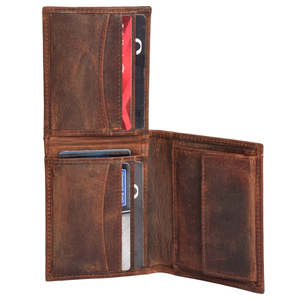 Retro Distressed Leather Folding Wallet for Men Triple Section Card Organizer <b>ID</b> Display Sleeve Currency <b>Holder</b> Compact Pocket A - Product Image 2