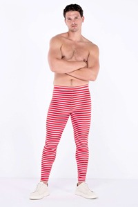 Concevez votre propre 100% Polyester tissu extensible hommes rouge et blanc rayé Legging course Compression Gym Yoga pantalon - Product Image 2