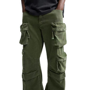 Men's Hip Hop Trousers 100% Cotton Jogger Sweatpants Custom Logo Multiple Pockets Lightweight Twill Fabric Mid Flat Cargo Pants - Product Image 3