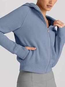 <b>Women's</b> Slate <b>Blue</b> Regular Full Zip <b>Hoodie</b> Athletic Jacket High Collar Fitted Activewear Winter Front Eco-Friendly Breathable - Product Image 3