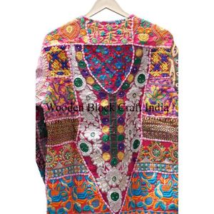 Veste en coton brodée à la main pour femmes indiennes Banjara, style bohème vintage, printemps automne, avec miroir et patchwork floral - Product Image 6