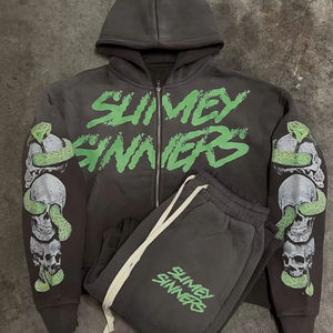 Ropa de calle pesada de gran tamaño de alta calidad con cremallera 100% algodón French Terry Zip up Chándal Pantalones de chándal y conjunto con capucha - Product Image 1