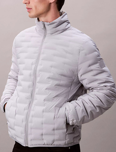 Recién llegado, chaqueta acolchada de plumón de ganso acolchada ligera empacable con cuello levantado de mármol gris personalizada para hombre, chaqueta impermeable de burbujas - Product Image 3